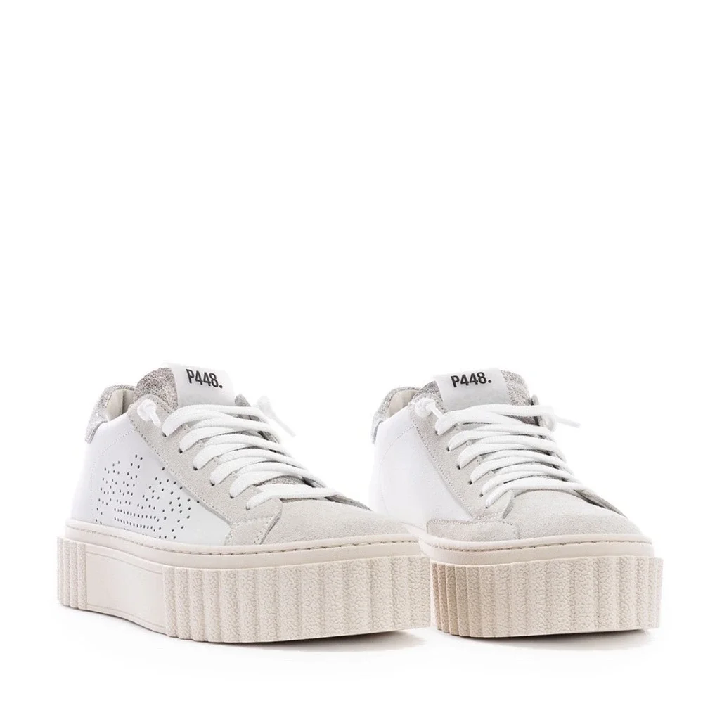 P448 Womens Creeper Platform Sneakers White Pluto Leather Glitter Size 8/ 38‎
